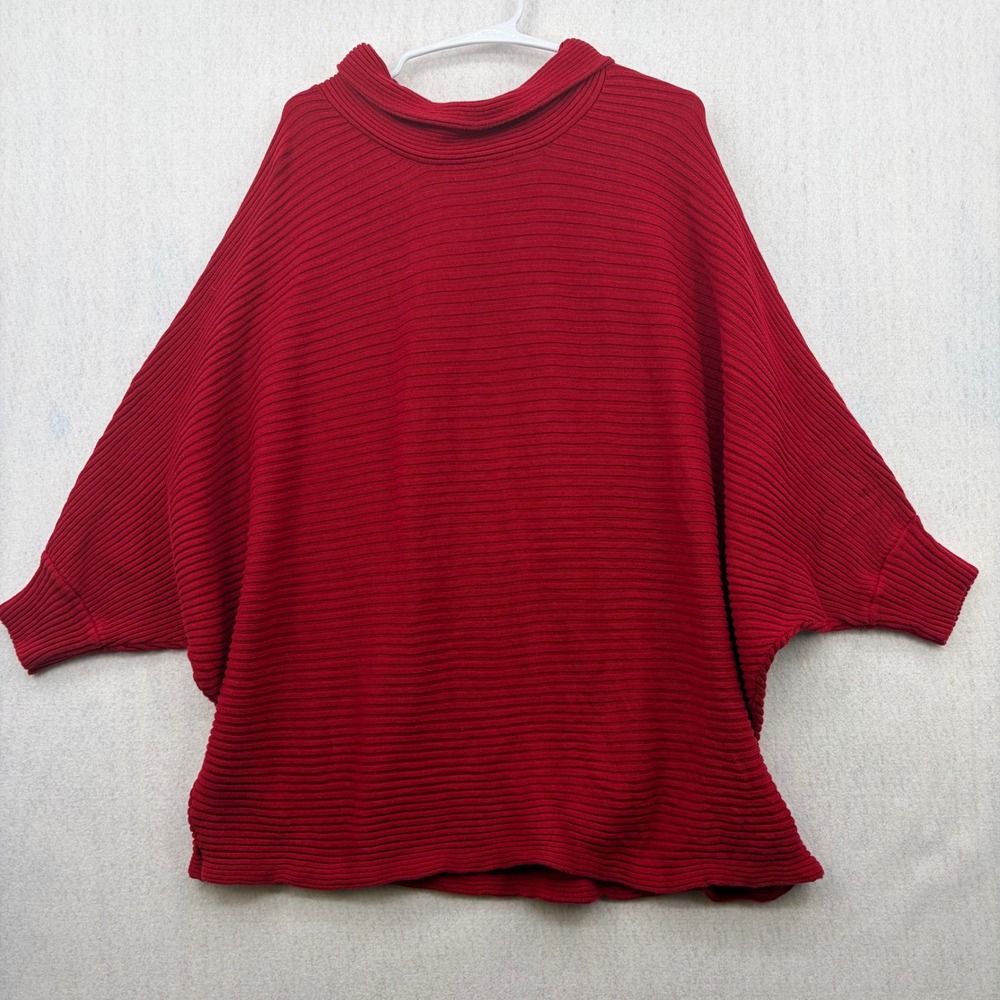 RXB Red Ribbed Cotton Cowl Neck Dolman Sleeve Sweater Large